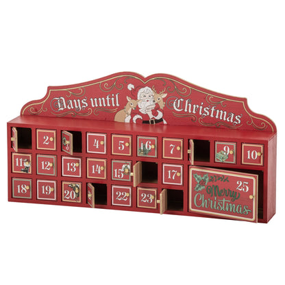 Rood met witte houten adventskalender van J-Line van dichtbij, genummerde vakjes