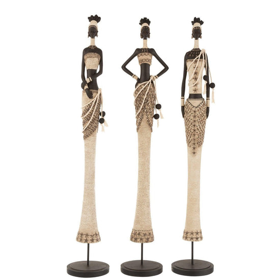 Afrikaanse Vrouw Poly Bruin/Beige Large set van 3 , Ornament , J-Line , livinglovely.nl