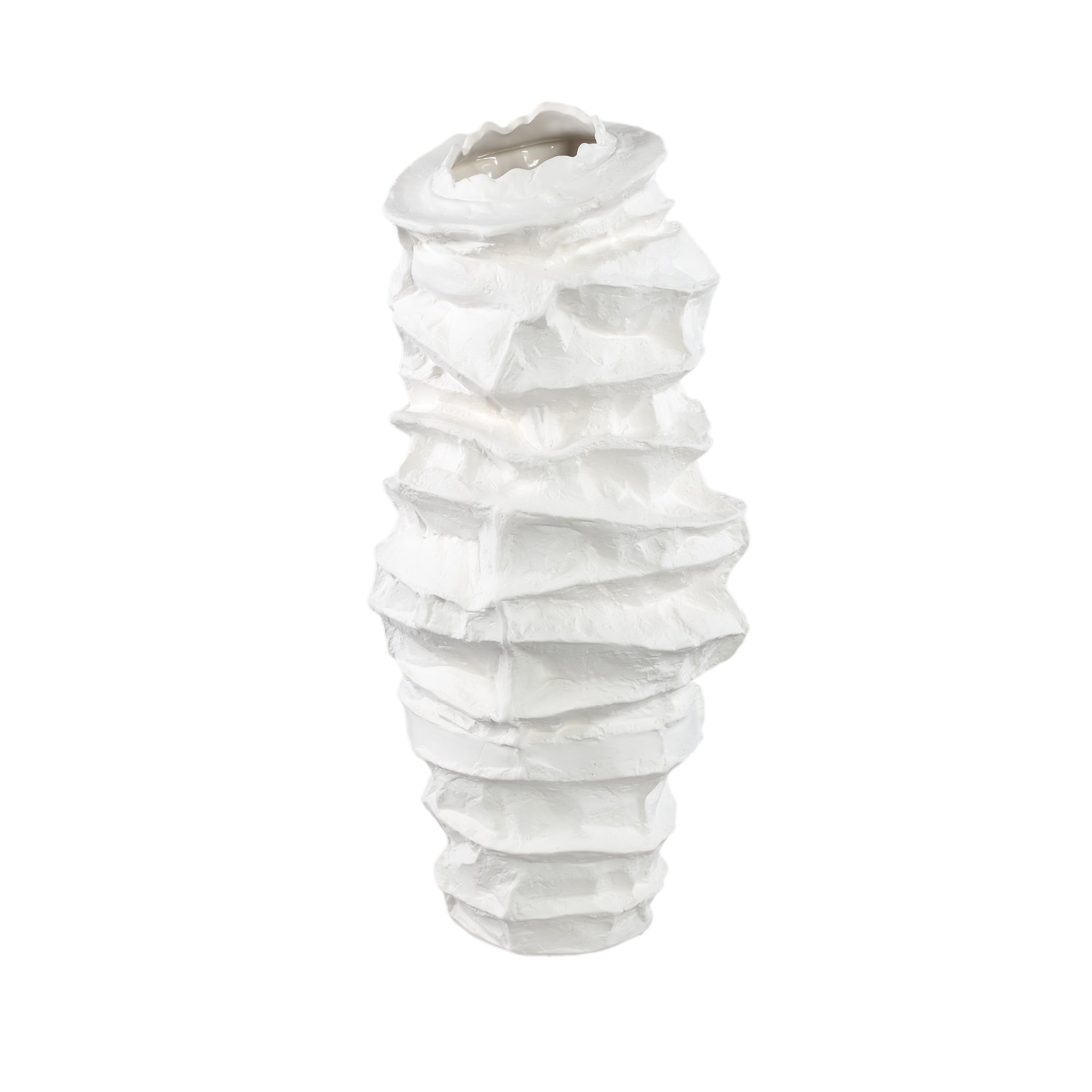 Aharon White Ceramic Irregular Shaped Vase Slim L 24x23x51cm PTMD - Vaas - PTMD - livinglovely.nl