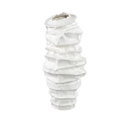 Aharon White Ceramic Irregular Shaped Vase Slim L 24x23x51cm PTMD - Vaas - PTMD - livinglovely.nl