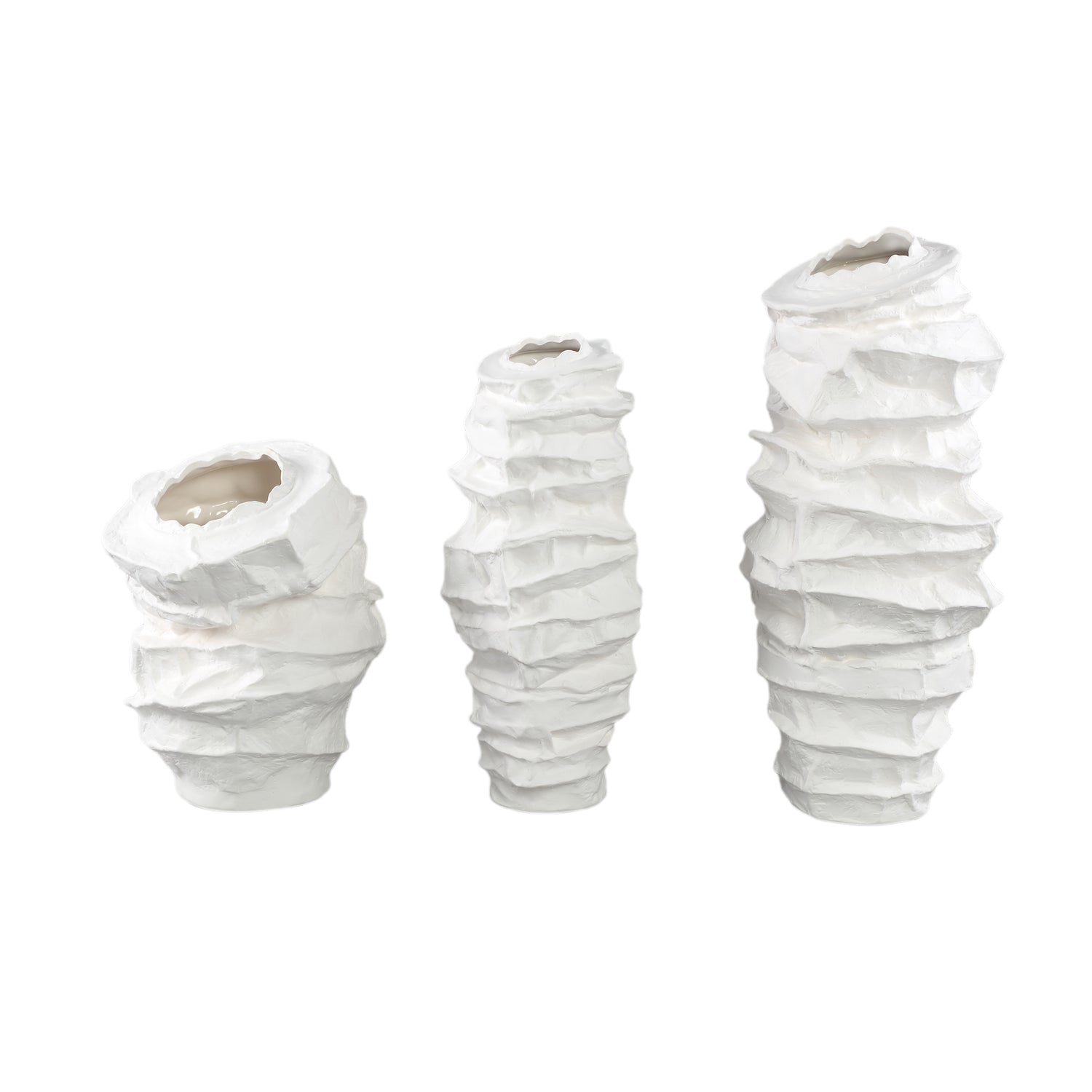 Aharon White Ceramic Irregular Shaped Vase Slim L 24x23x51cm PTMD - Vaas - PTMD - livinglovely.nl