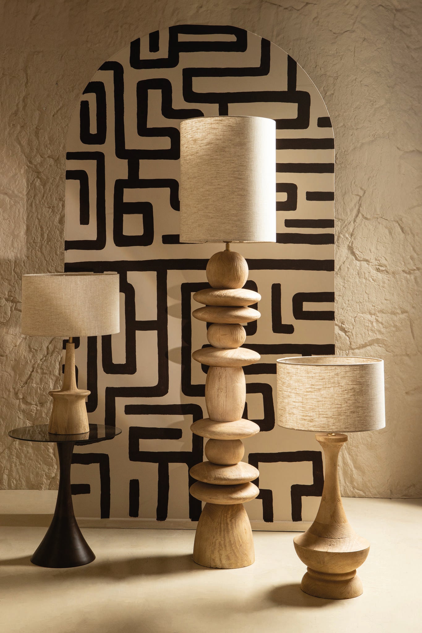 Ahid Natural mango wood classic table lamp round PTMD - Tafellamp - PTMD - livinglovely.nl