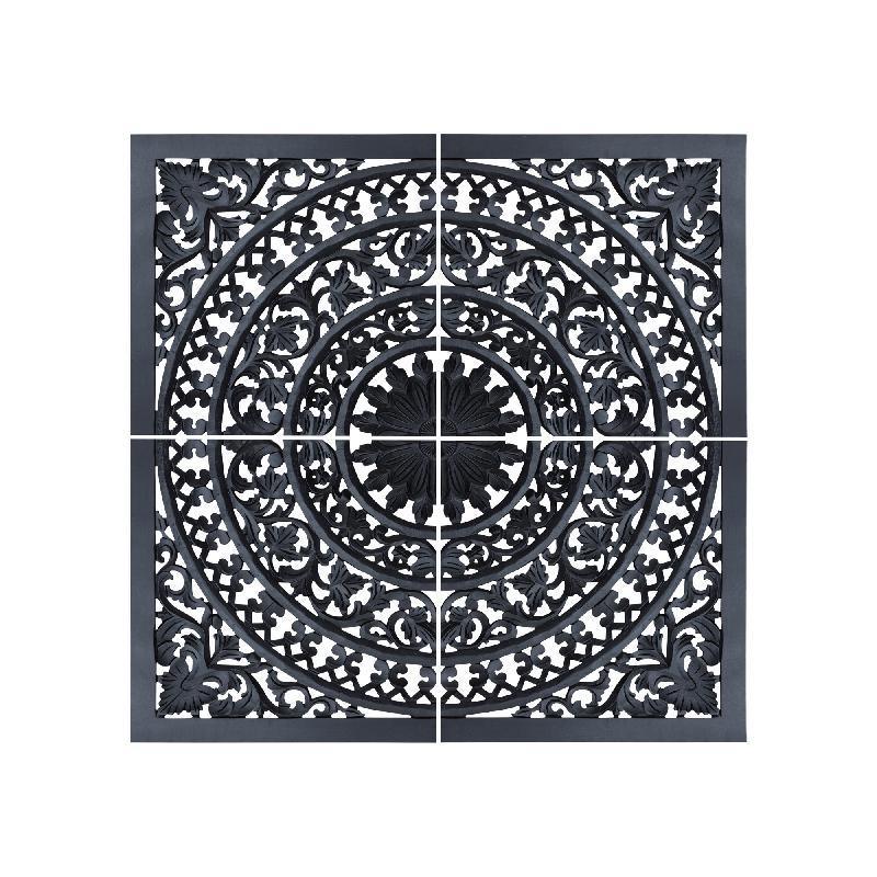 Akoulina Black MDF Antique Carved Wallpanel 4 pcs PTMD , wanddecoratie , PTMD , livinglovely.nl