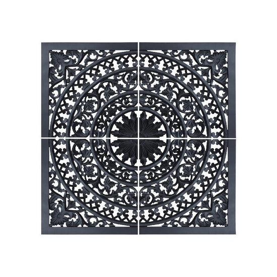 Akoulina Black MDF Antique Carved Wallpanel 4 pcs PTMD , wanddecoratie , PTMD , livinglovely.nl