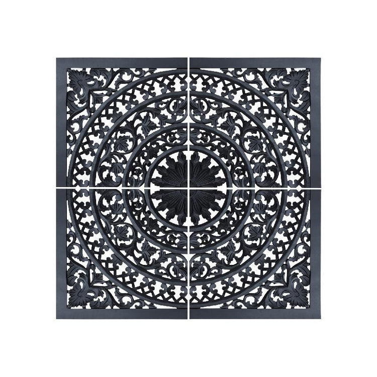 Akoulina Black MDF Antique Carved Wallpanel 4 pcs PTMD , wanddecoratie , PTMD , livinglovely.nl