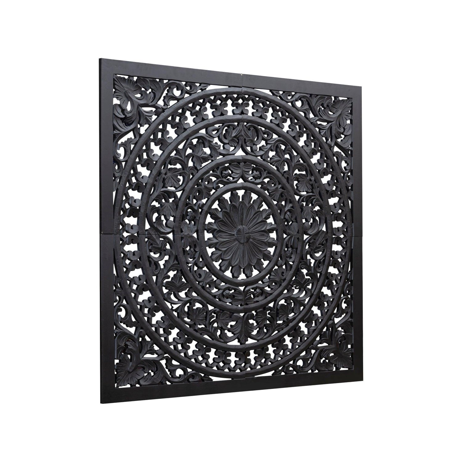 Akoulina Black MDF Antique Carved Wallpanel 4 pcs PTMD , wanddecoratie , PTMD , livinglovely.nl