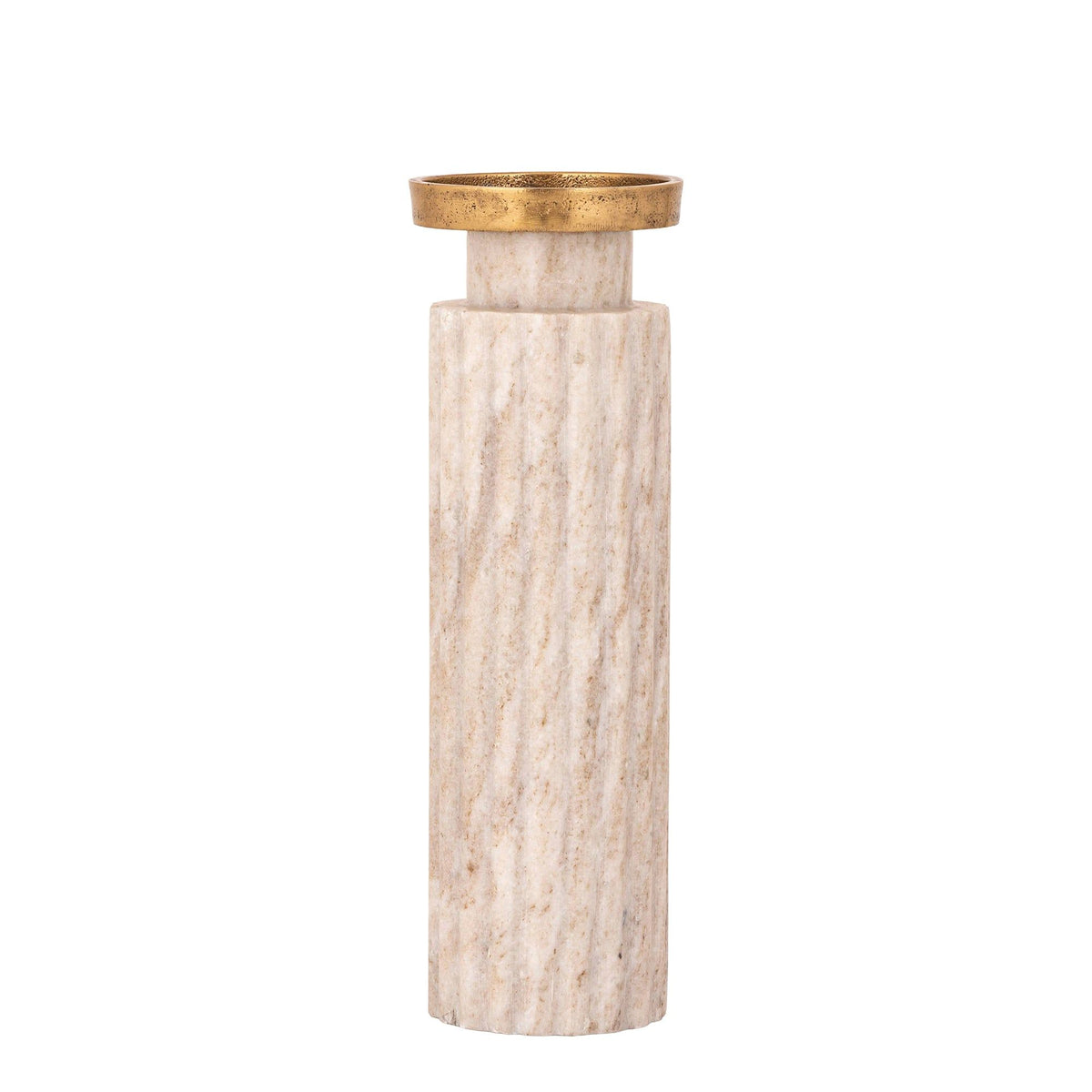 Alani Kandelaar Marmer Beige Geribbeld Large van PTMD, vooraanzicht van de geribbelde kandelaar op wit