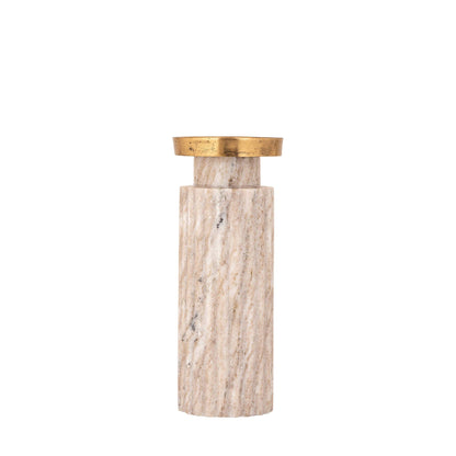 Alani Kandelaar Marmer Beige Geribbeld Medium van PTMD, vooraanzicht van de geribbelde kandelaar op wit