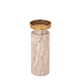 Alani Kandelaar Marmer Beige Geribbeld Medium van PTMD, ander aanzicht van de kandelaar in beige marmer