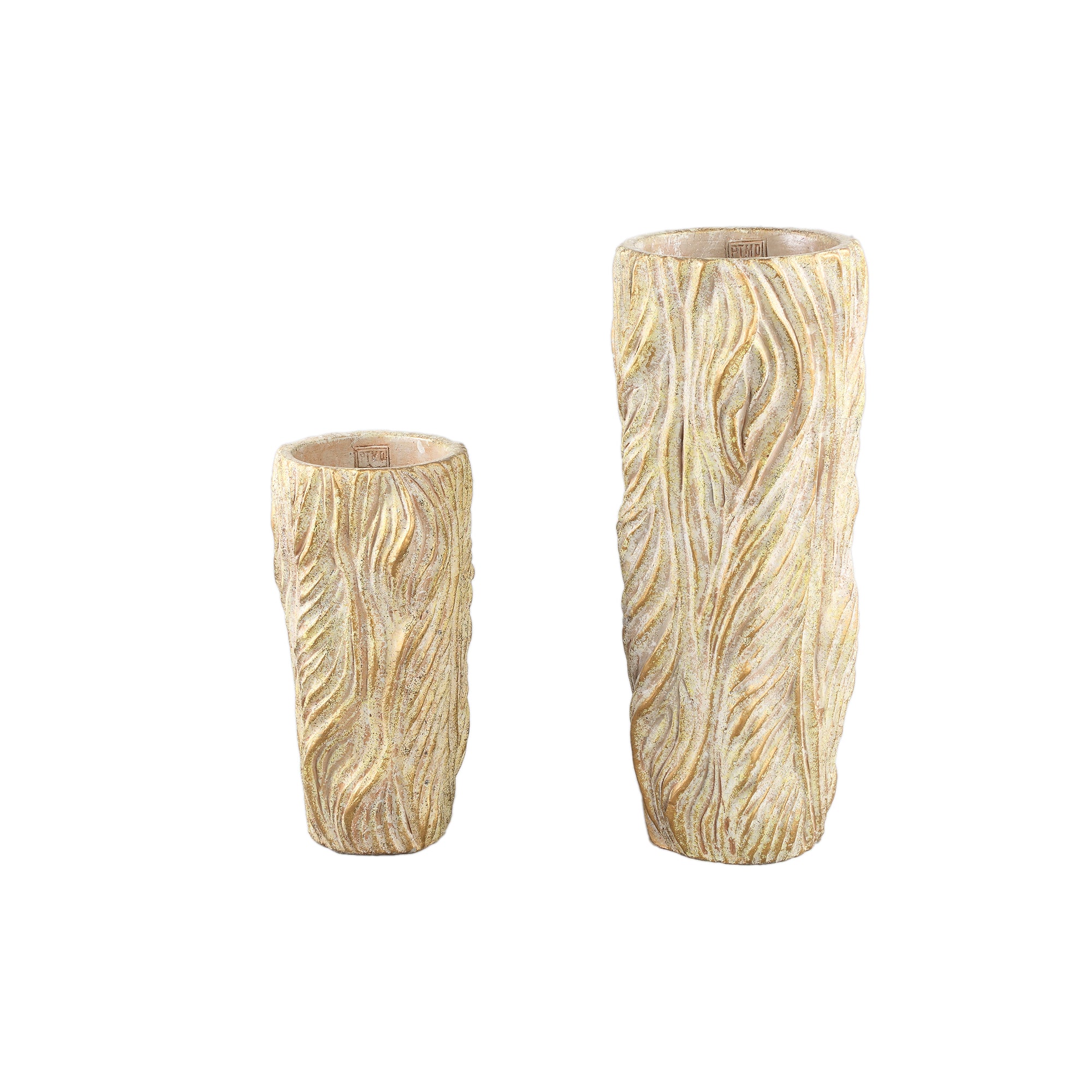 Alexio Cream Round Cement Pot Wavy Lines High L Ø20xH45cm PTMD - Pot - PTMD - livinglovely.nl