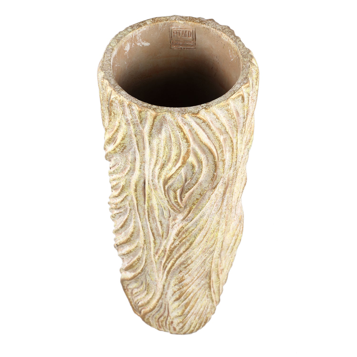 Alexio Cream Round Cement Pot Wavy Lines High L Ø20xH45cm PTMD - Pot - PTMD - livinglovely.nl