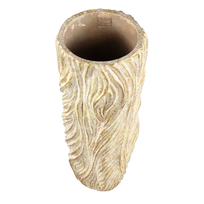 Alexio Cream Round Cement Pot Wavy Lines High L Ø20xH45cm PTMD - Pot - PTMD - livinglovely.nl