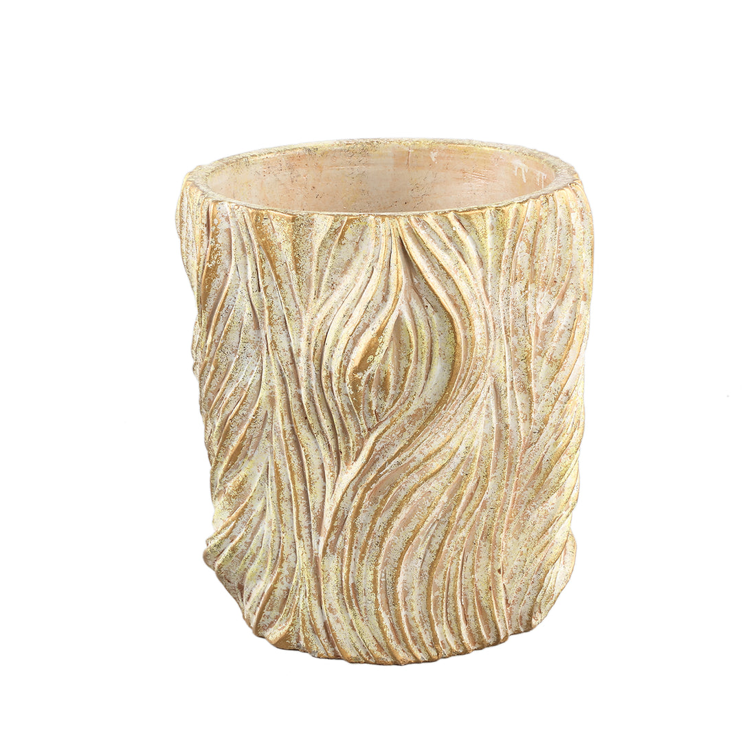 Alexio Cream Round Cement Pot Wavy Lines Low XL Ø30xH30cm PTMD - Pot - PTMD - livinglovely.nl