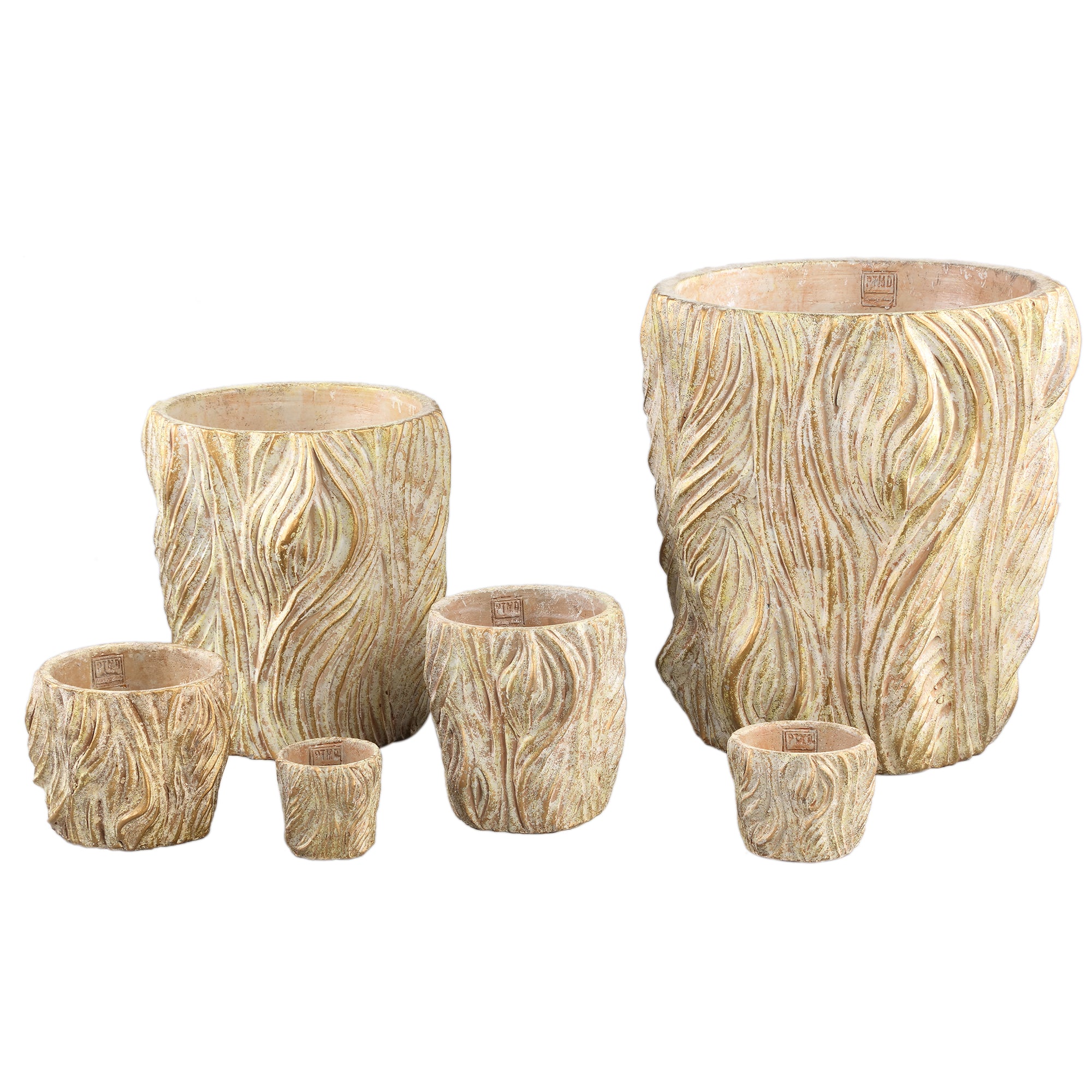 Alexio Cream Round Cement Pot Wavy Lines Low XXL Ø40cmxH40cm PTMD - Pot - PTMD - livinglovely.nl