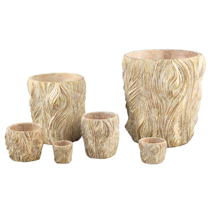 Alexio Cream Round Cement Pot Wavy Lines Low XXL Ø40cmxH40cm PTMD - Pot - PTMD - livinglovely.nl