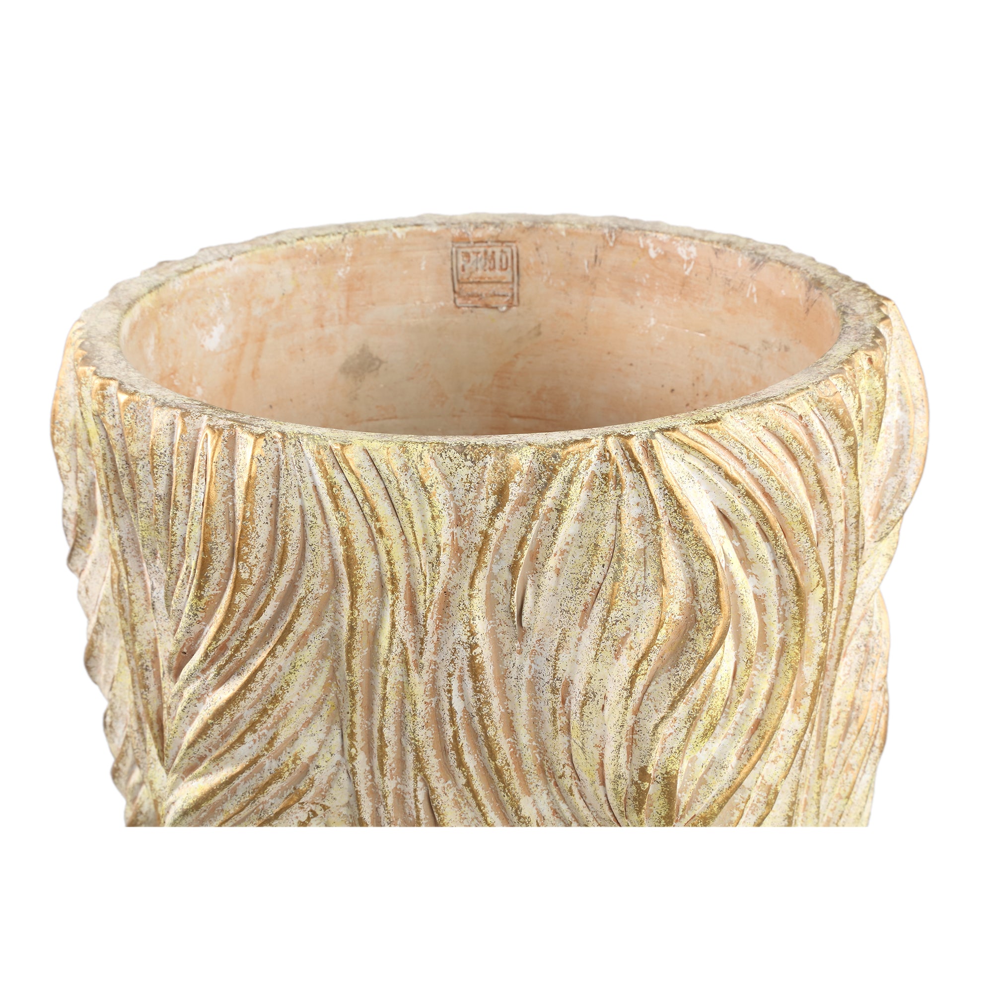 Alexio Cream Round Cement Pot Wavy Lines Low XXL Ø40cmxH40cm PTMD - Pot - PTMD - livinglovely.nl