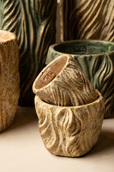 Alexio Cream Round Cement Pot Wavy Lines Low XXL Ø40cmxH40cm PTMD - Pot - PTMD - livinglovely.nl