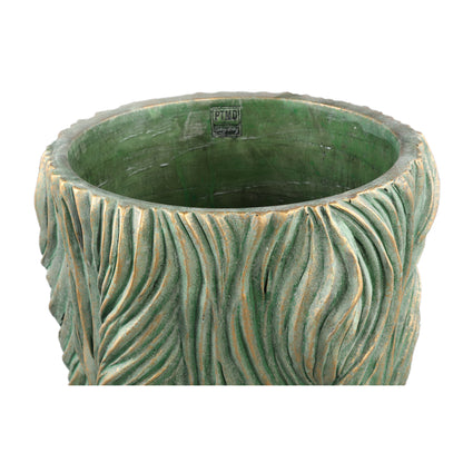 Alexio Green Round Cement Pot Wavy Lines Low XXL Ø40xH40cm PTMD - Pot - PTMD - livinglovely.nl