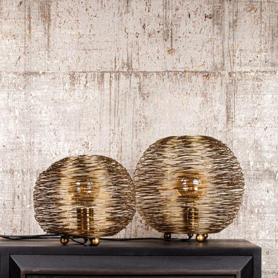 Andres Gold iron table lamp round wired design S , tafellamp , PTMD , livinglovely.nl