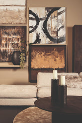 Asante Brown canvas painted wallpanel square frame PTMD - Schilderij - PTMD - livinglovely.nl