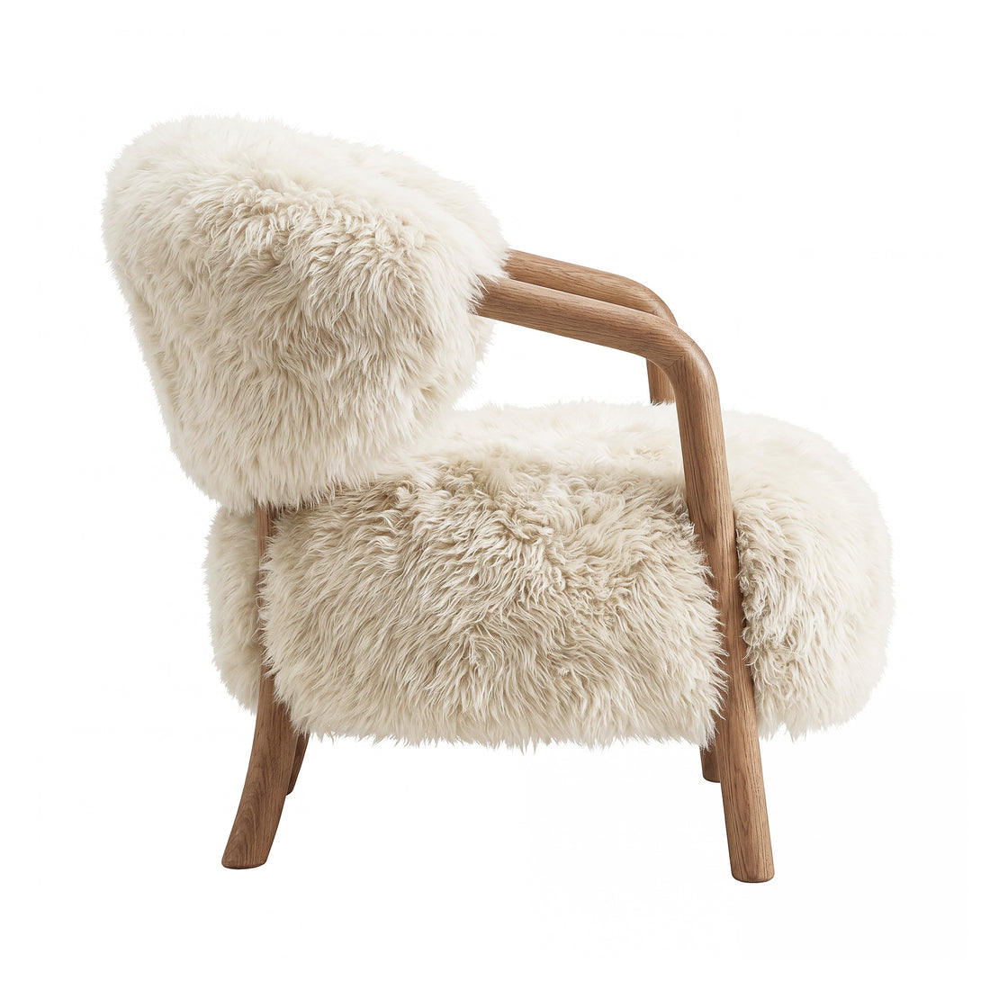 Avelon Fauteuil Echte Schapenvacht Beige Essenhout van PTMD, fauteuil met armleuningen en wollen bekleding