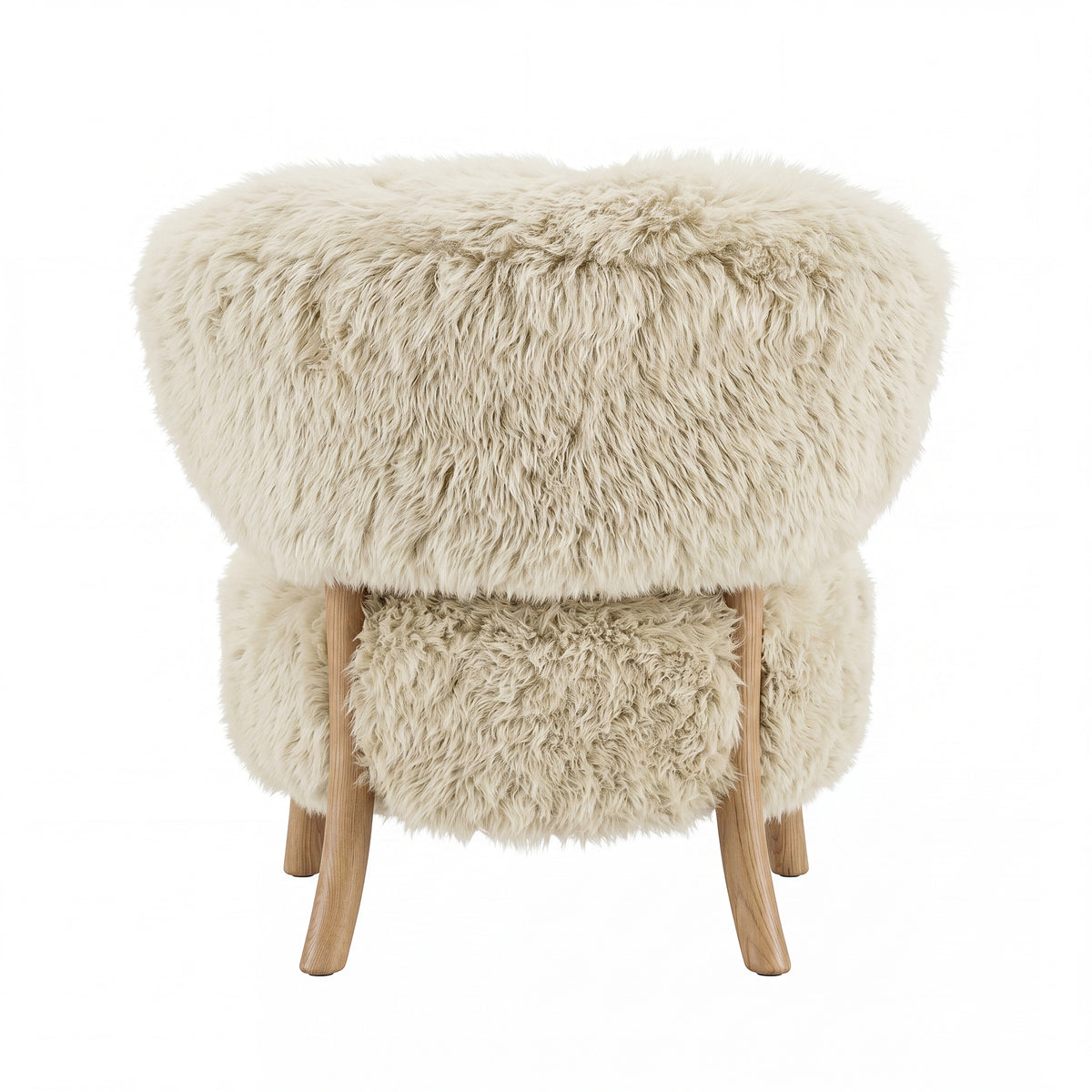 Avelon Fauteuil Echte Schapenvacht Beige Essenhout van PTMD, poten van essenhout onder de fauteuil