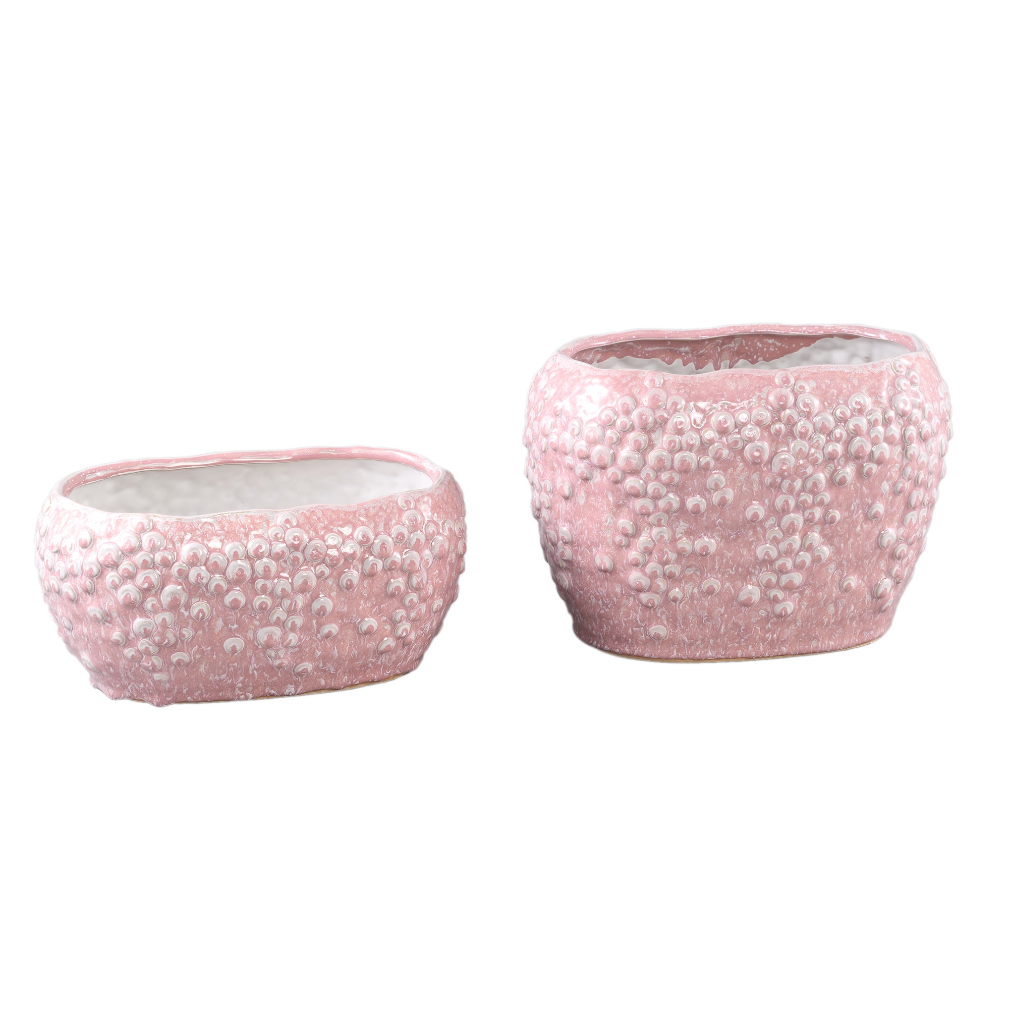 Avis PInk Ceramic Pot Oval Shaped Scales High 28x18x20.5cm PTMD - Pot - PTMD - livinglovely.nl