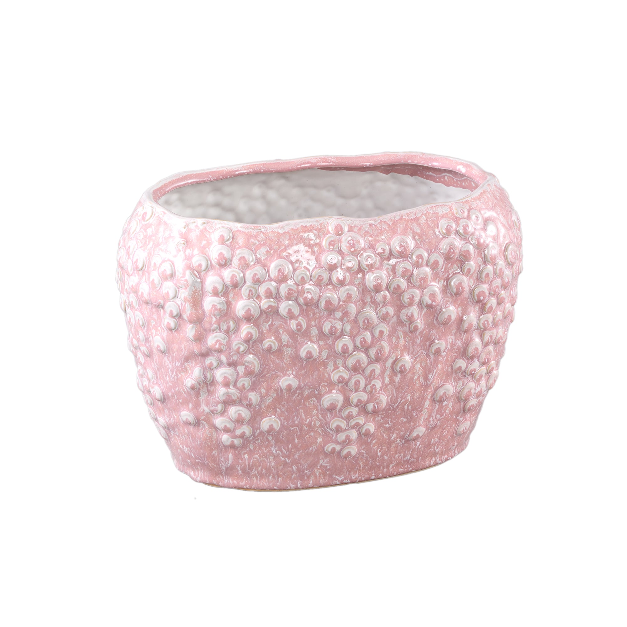 Avis PInk Ceramic Pot Oval Shaped Scales High 28x18x20.5cm PTMD - Pot - PTMD - livinglovely.nl