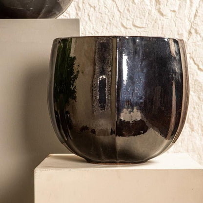 Ayasha Silver glazed ceramic pot shiny round Set van 4 PTMD - Pot - PTMD - livinglovely.nl