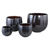 Ayasha Silver glazed ceramic pot shiny round Set van 4 PTMD - Pot - PTMD - livinglovely.nl