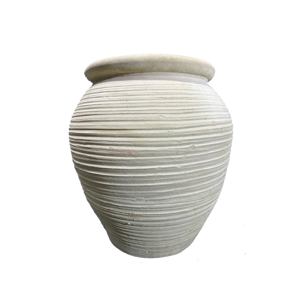 Bain Beige Terracotta Round Pot Lines Big PTMD - Pot - PTMD - livinglovely.nl