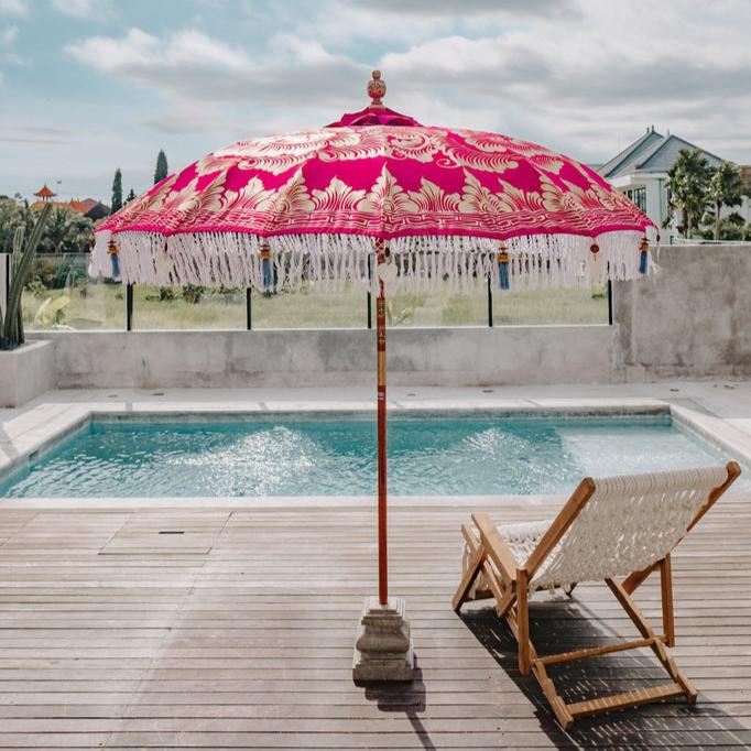 Bali Parasol - Fuchsia Vol Goud Fringe - 250cm - Parasol - Todo Bien - livinglovely.nl