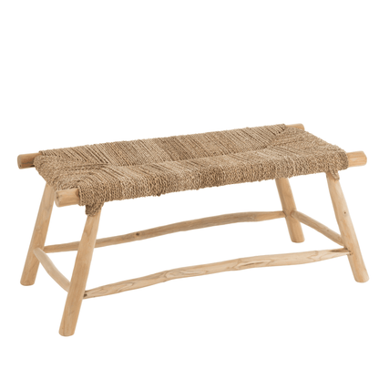 Bank Timo Gras/Teak Hout Naturel - Bankje - J-Line - livinglovely.nl