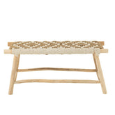 Bank Waverly Teak Hout/Zeegras Naturel/Wit - Bankje - J-Line - livinglovely.nl