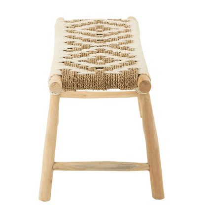 Bank Waverly Teak Hout/Zeegras Naturel/Wit - Bankje - J-Line - livinglovely.nl