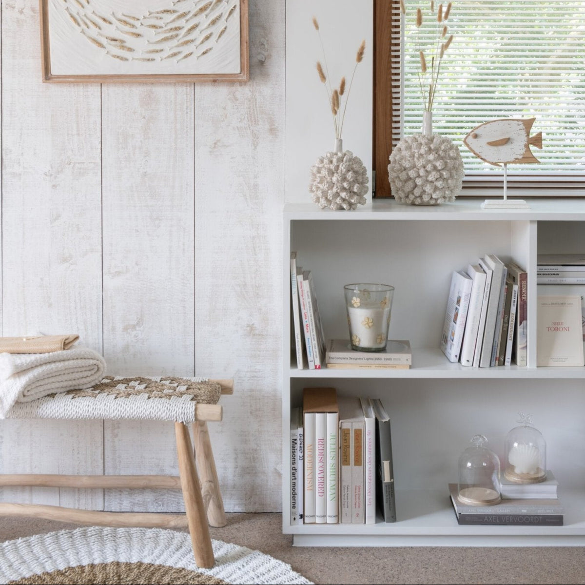 Bank Waverly Teakhout/Zeegras Naturel/Wit J-Line