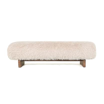 Bankje van PTMD in beige Hair stof met naturel houten poten
