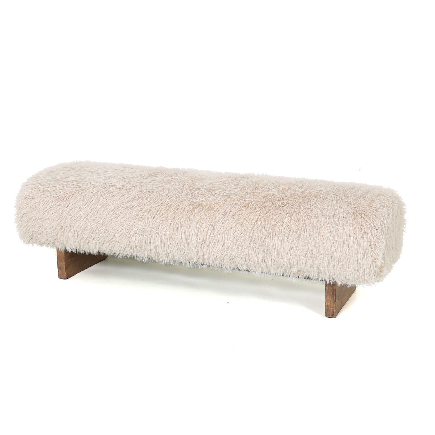 Beige Hair bankje van PTMD, 141 cm breed met slanke houten poten
