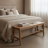 Bankje Teakhout Beige 120cm van Raw Materials, bovenaanzicht van het teakhouten zitvlak