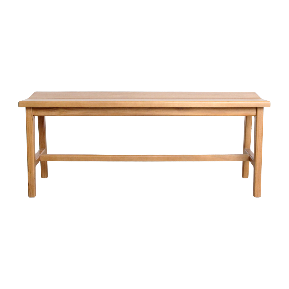 Bankje Teakhout Beige 120cm van Raw Materials, detail van de houtnerf en de verbinding van de poten