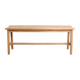 Bankje Teakhout Beige 120cm van Raw Materials, detail van de houtnerf en de verbinding van de poten