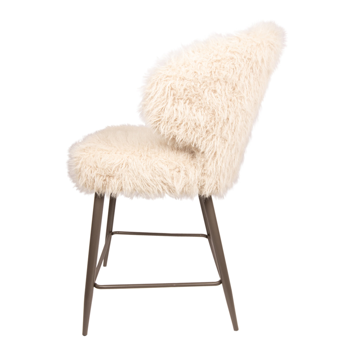 Ares Hair beige barkruk van PTMD, langharige stof op een metalen frame
