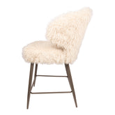 Ares Hair beige barkruk van PTMD, langharige stof op een metalen frame