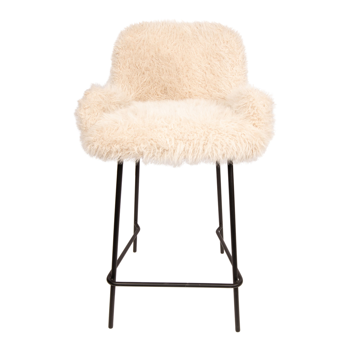 Leander barkruk van PTMD in zachte beige Hair stof op zwart metalen frame