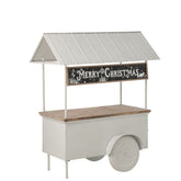 Wit metalen kioskbar van J-Line, 134cm breed en 74cm diep, met houten blad