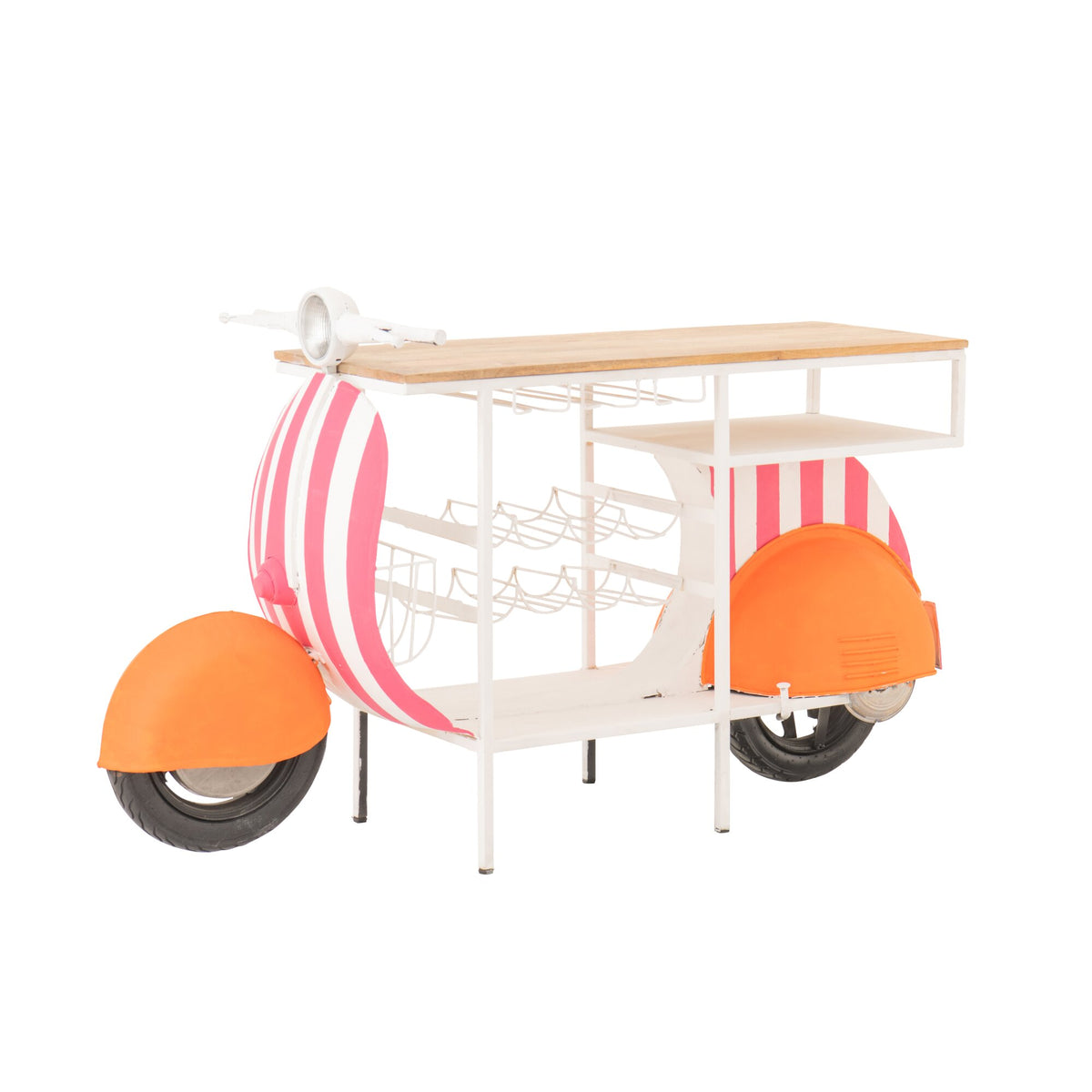 Barmeubel Scooter van J-Line, retro scooter bar van gestreept ijzer in oranje en roze