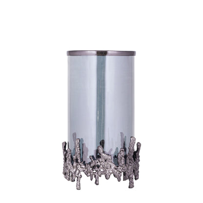Barrie Gun Metal Alu Square Rough Plate Stormlight van PTMD, windlicht op ruwe aluminium plaat op witte achtergrond