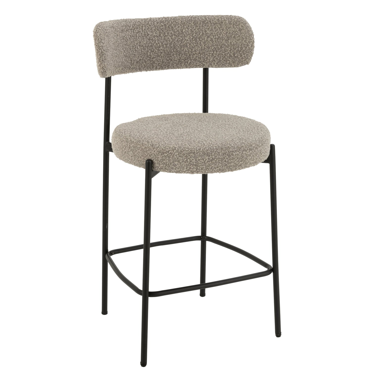 Barstoel Boucle Multiplex/Polyester Grijs/Zwart - Barkruk - J-Line - livinglovely.nl