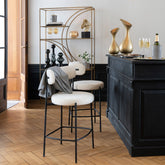 Barstoel Boucle Multiplex/Polyester Wit/Zwart - Barkruk - J-Line - livinglovely.nl