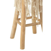 Barstoel Franjes Hout/Macrame Wit - Barkruk - J-Line - livinglovely.nl